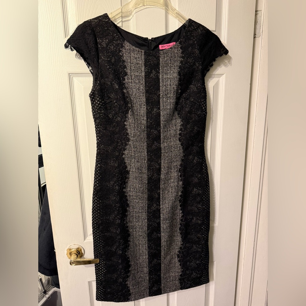 Betsy Johnson Lace Trim Tweed Dress - Size Med